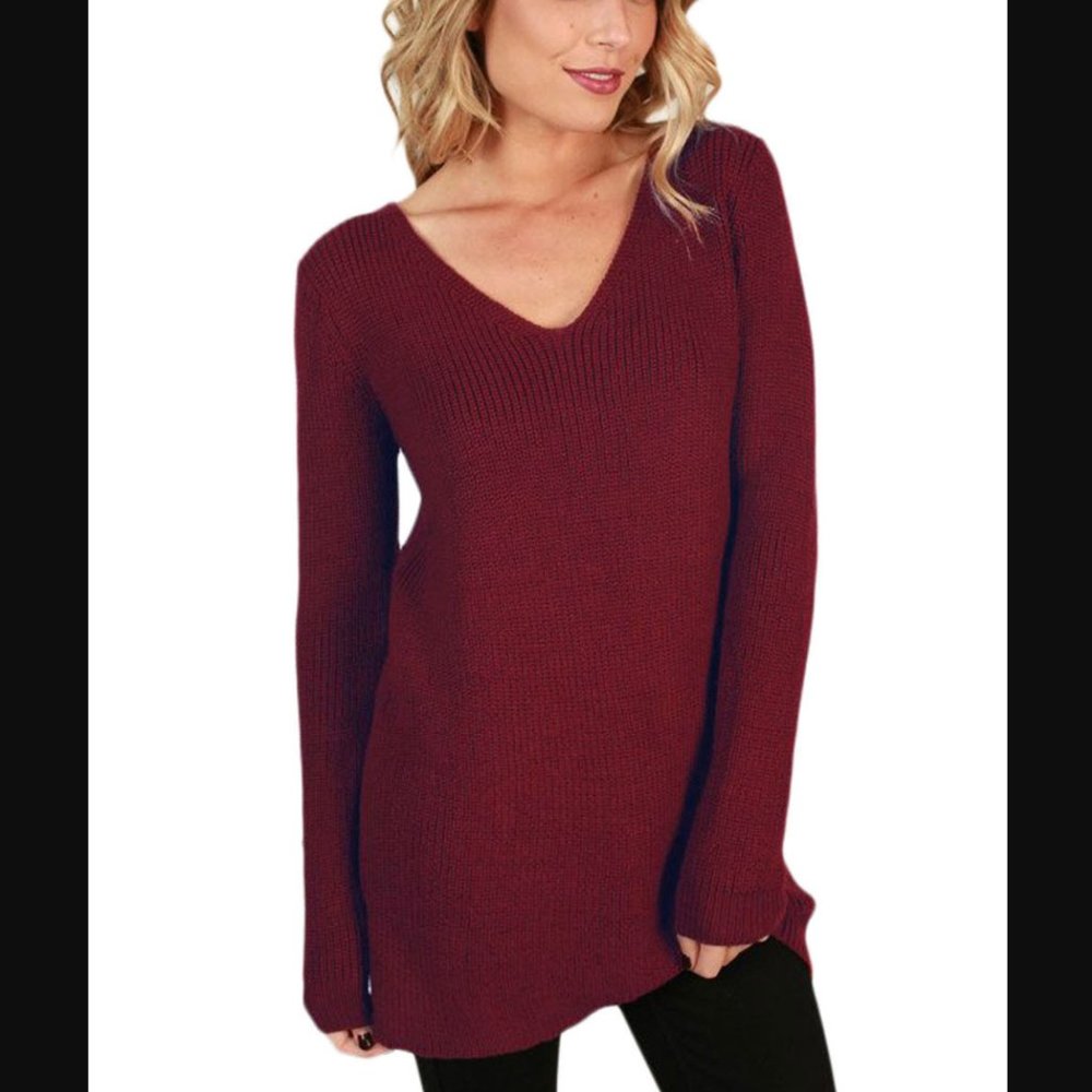 Dark Red/Burgundy Lace-up back Sweater - Picture 3 of 4